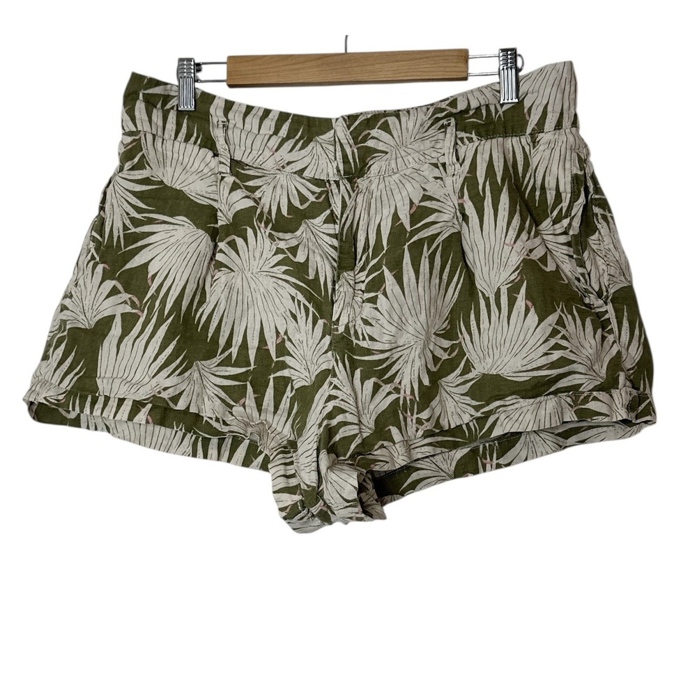 Tahari 100% Linen Shorts Women XL Tropical Palm Pockets Beach Vacation Cruise